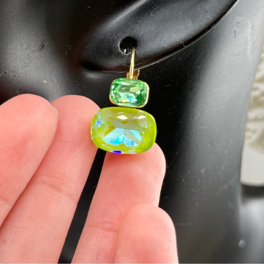 Green Crystal Drop Earrings – Stainless Steel, PVD Real Gold Plated - Picture 8 of 9
